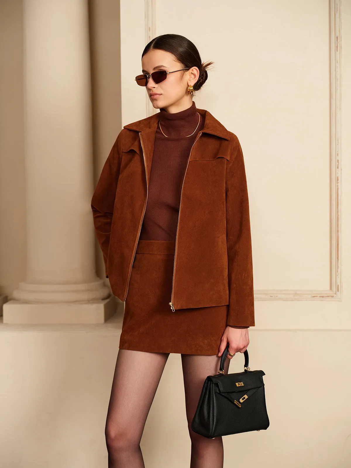 Suede Back Zipper Mini Skirt sold by COMMENSE product image thumbnail 3