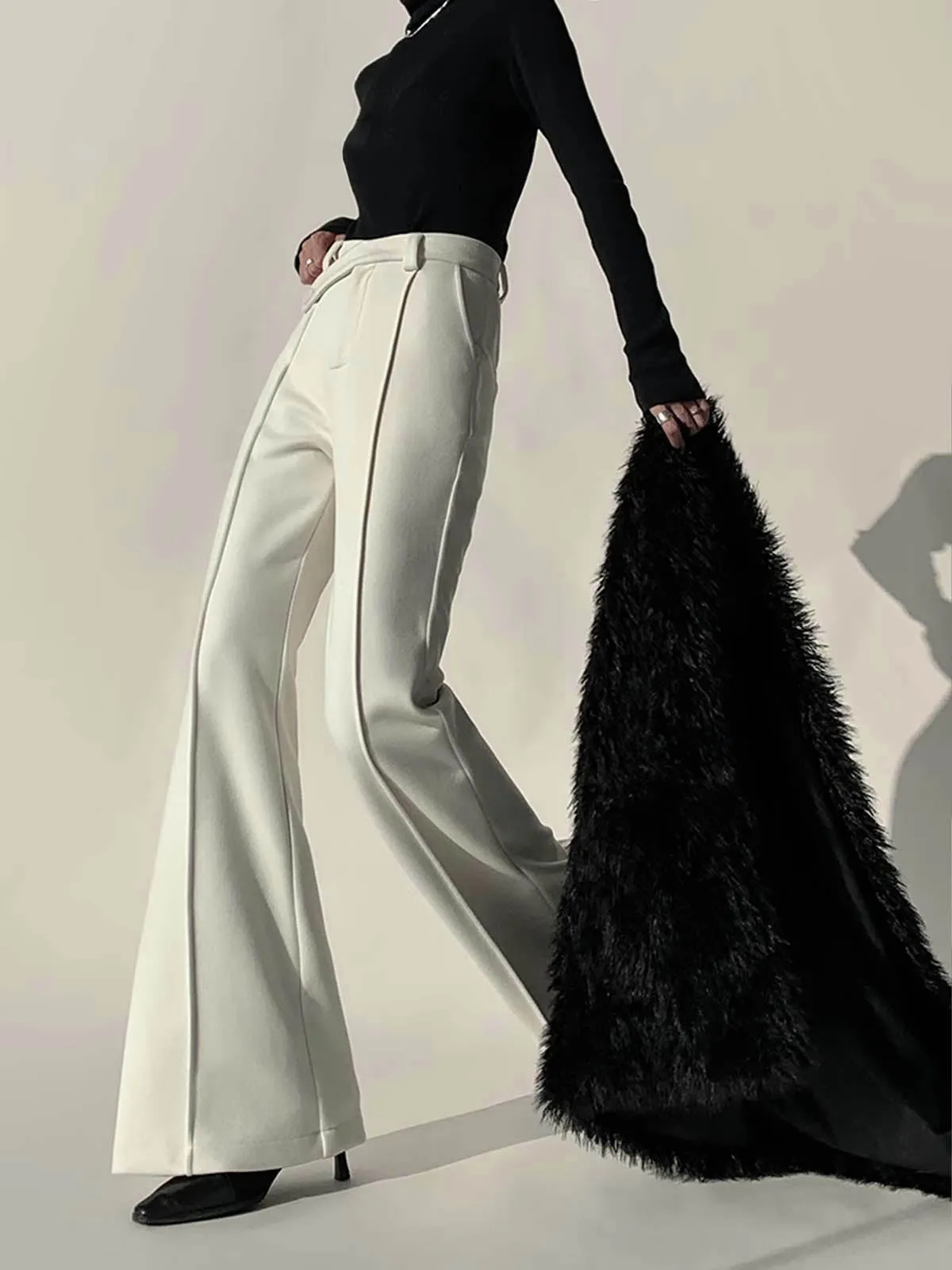 Plain High-Waist Piping Pants sold by COMMENSE