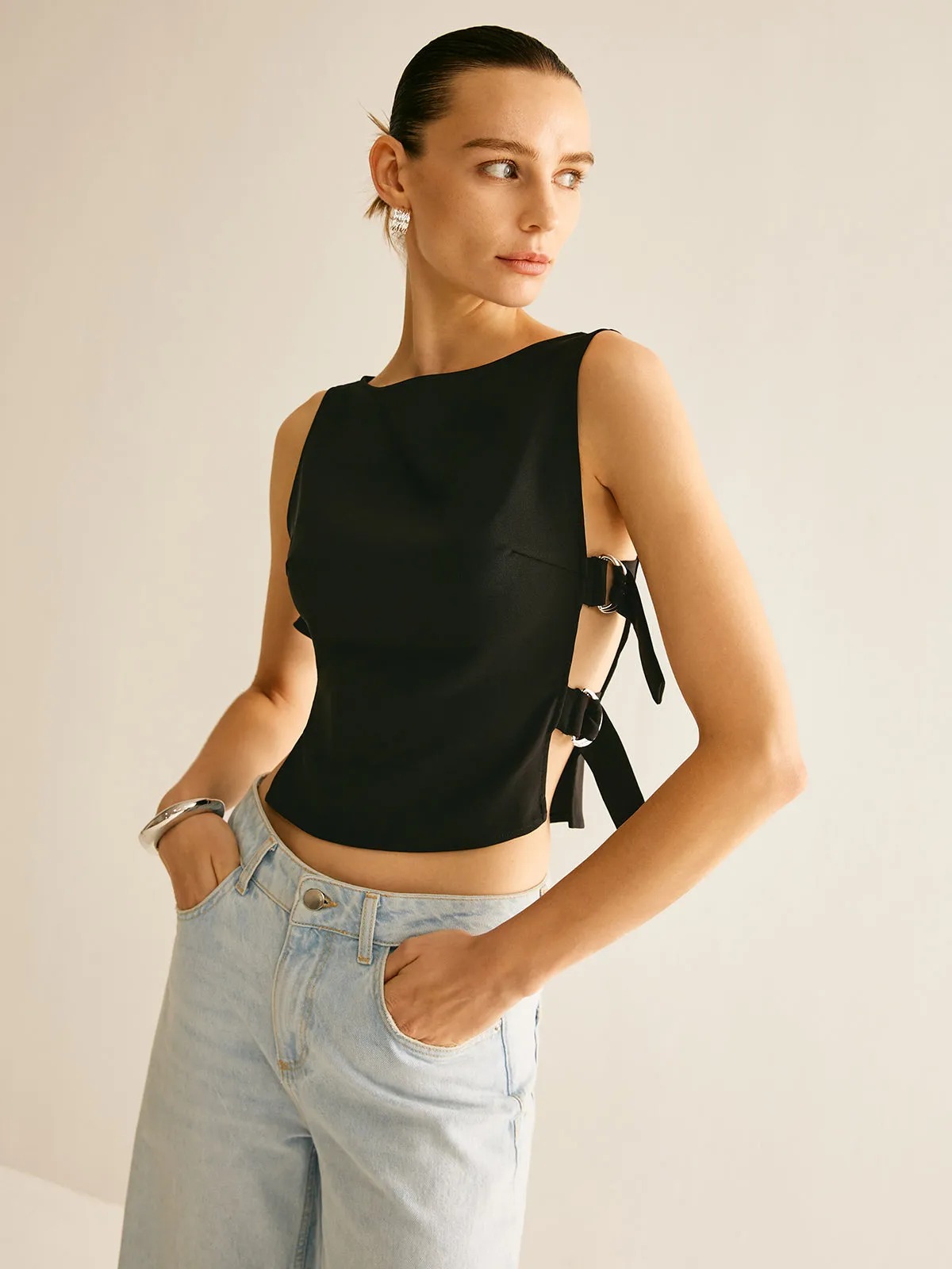 Side-Buckle Sexy Crop Tank Top sold by COMMENSE