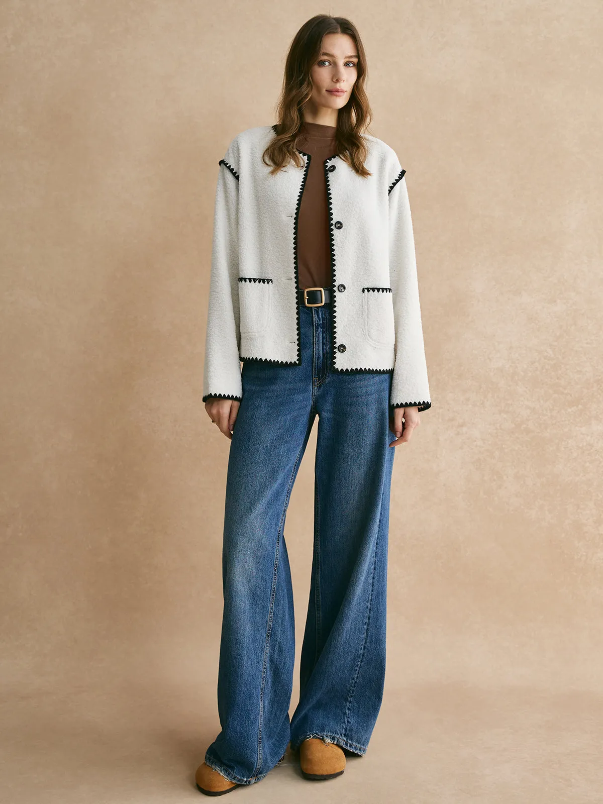 Contrast Trim Minky Fleece Jacket sold by COMMENSE product image thumbnail 5