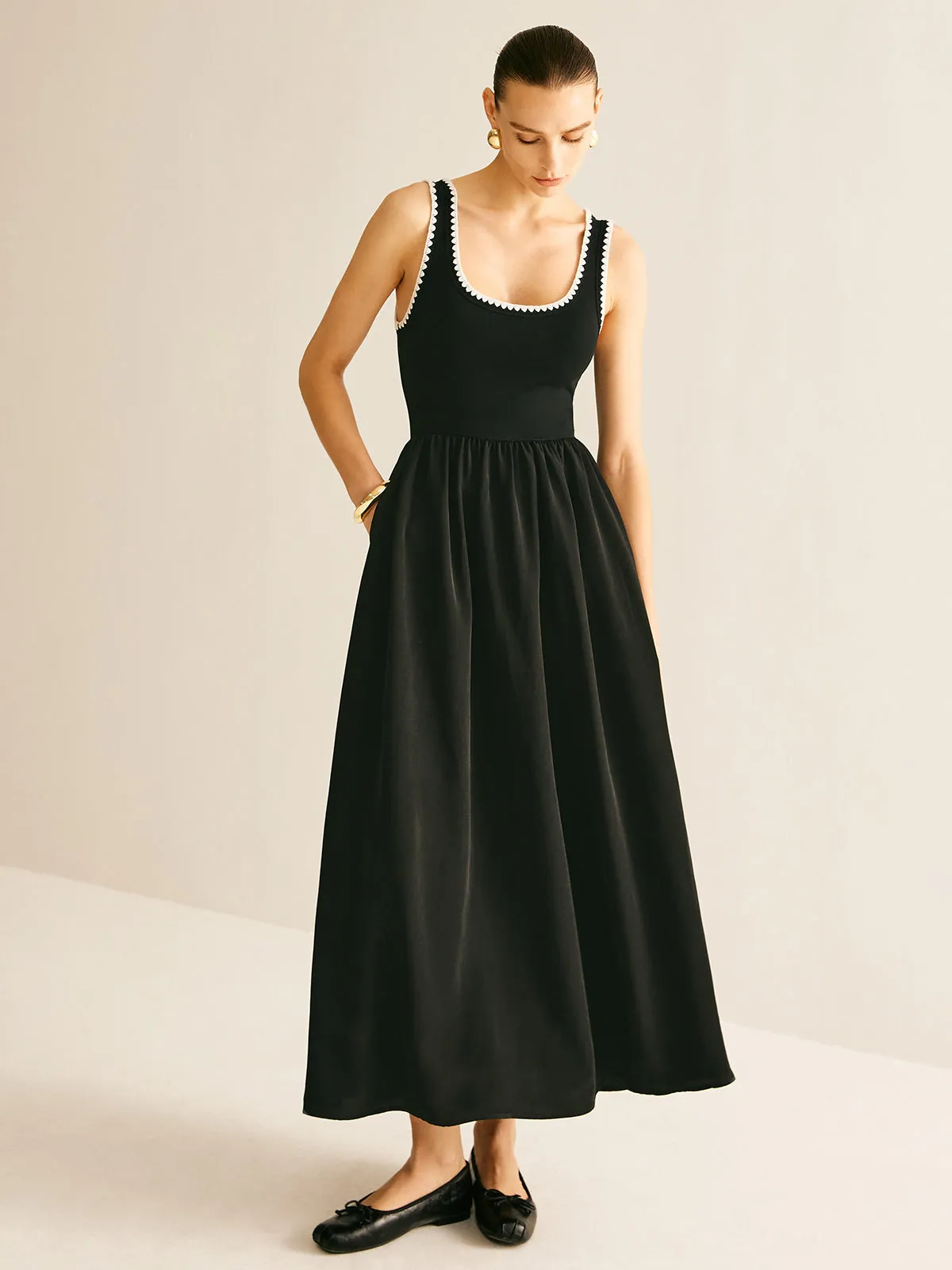 Contrast Trim Panel Flowy Tank Dress sold by COMMENSE product image thumbnail 5