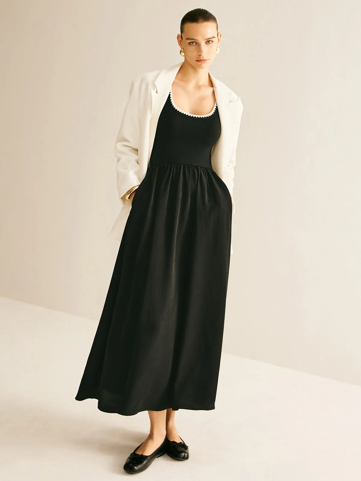 Contrast Trim Panel Flowy Tank Dress sold by COMMENSE product image thumbnail 3