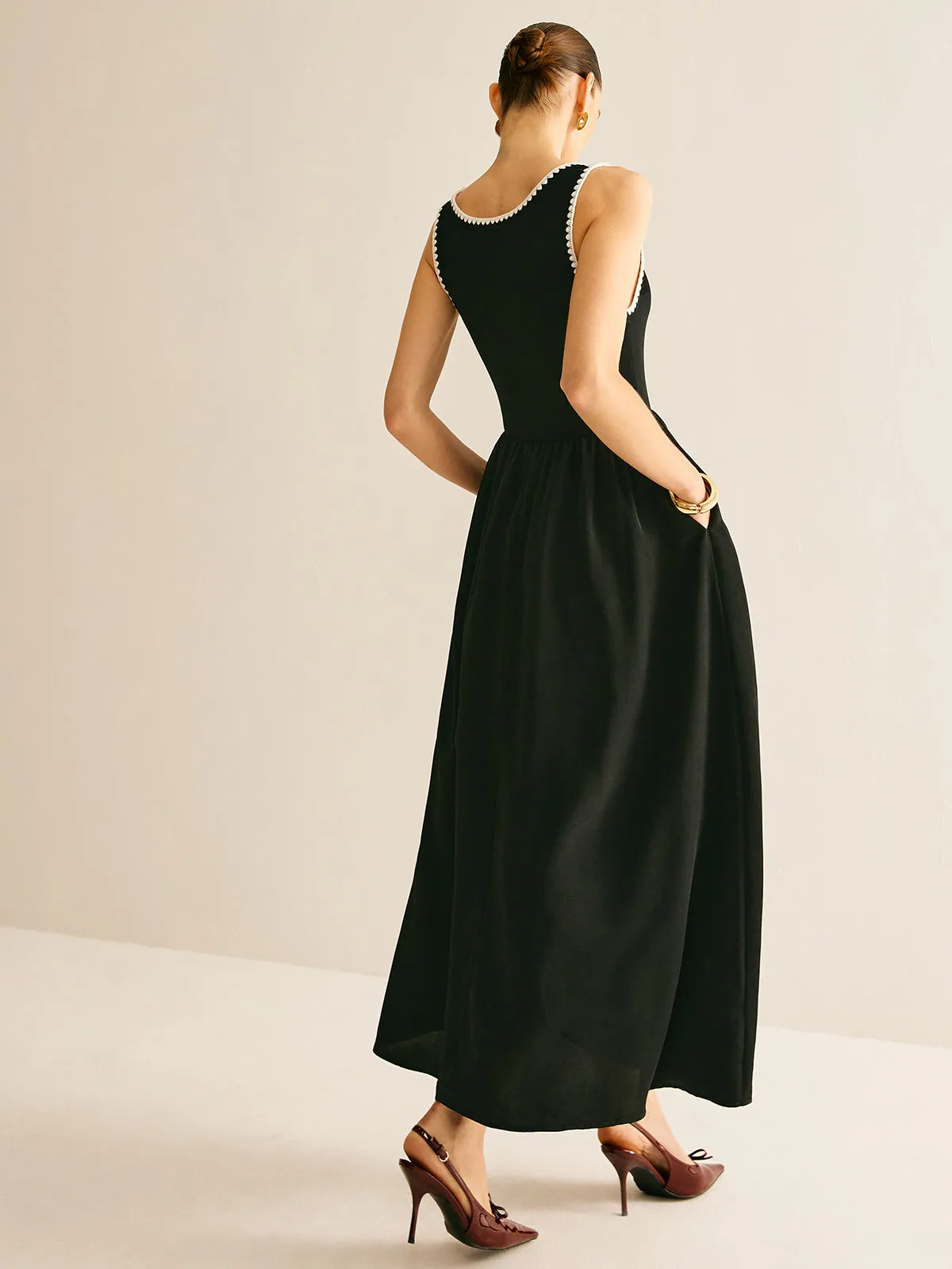 Contrast Trim Panel Flowy Tank Dress sold by COMMENSE product image thumbnail 4