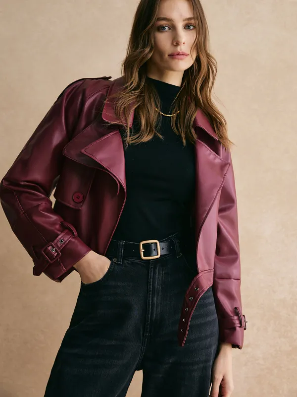 Buckle Design Belted PU Leather Jacket sold by COMMENSE
