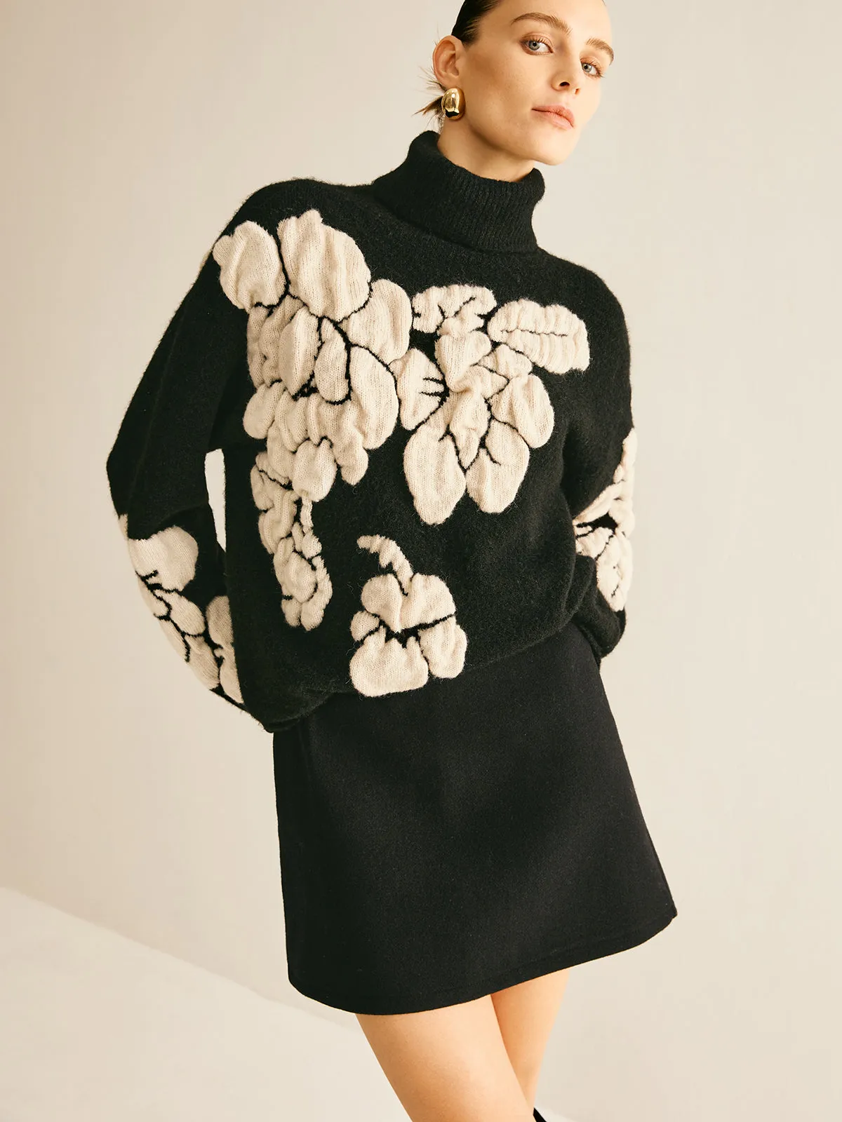 Wool-Blend Turtleneck Jacquard Sweater sold by COMMENSE product image thumbnail 2