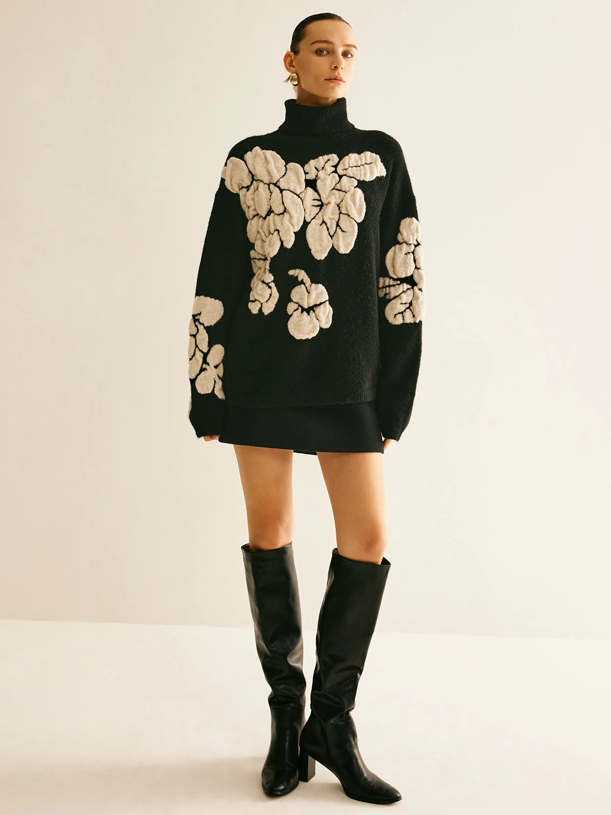 Wool-Blend Turtleneck Jacquard Sweater sold by COMMENSE product image thumbnail 4