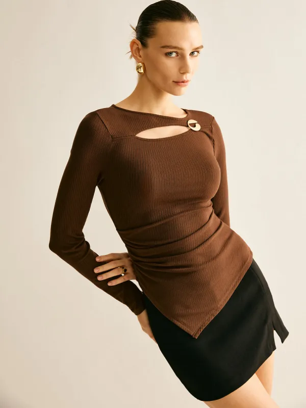 Asymmetrical Cutout Long Sleeve T-Shirt sold by COMMENSE