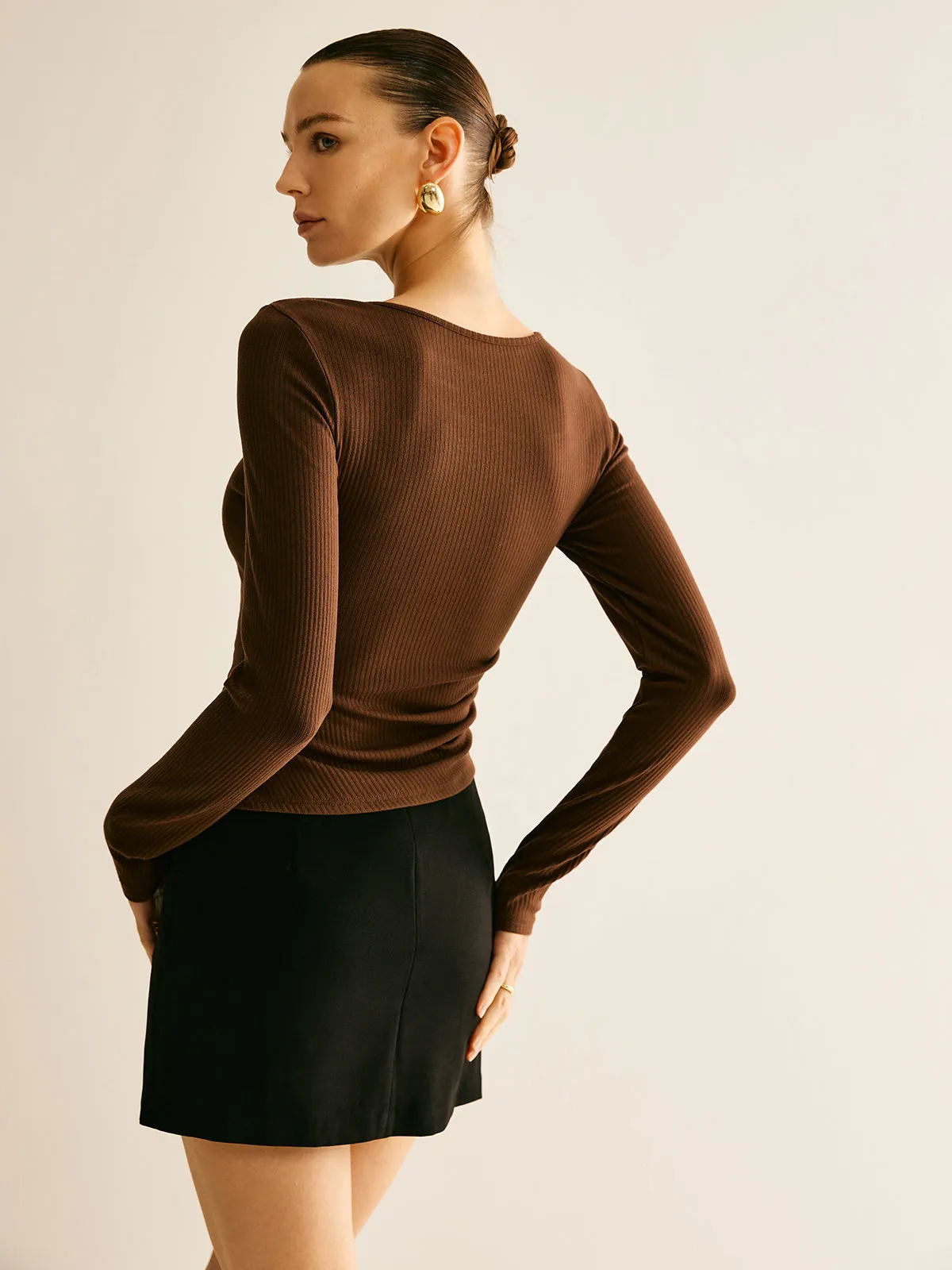 Asymmetrical Cutout Long Sleeve T-Shirt sold by COMMENSE product image thumbnail 5