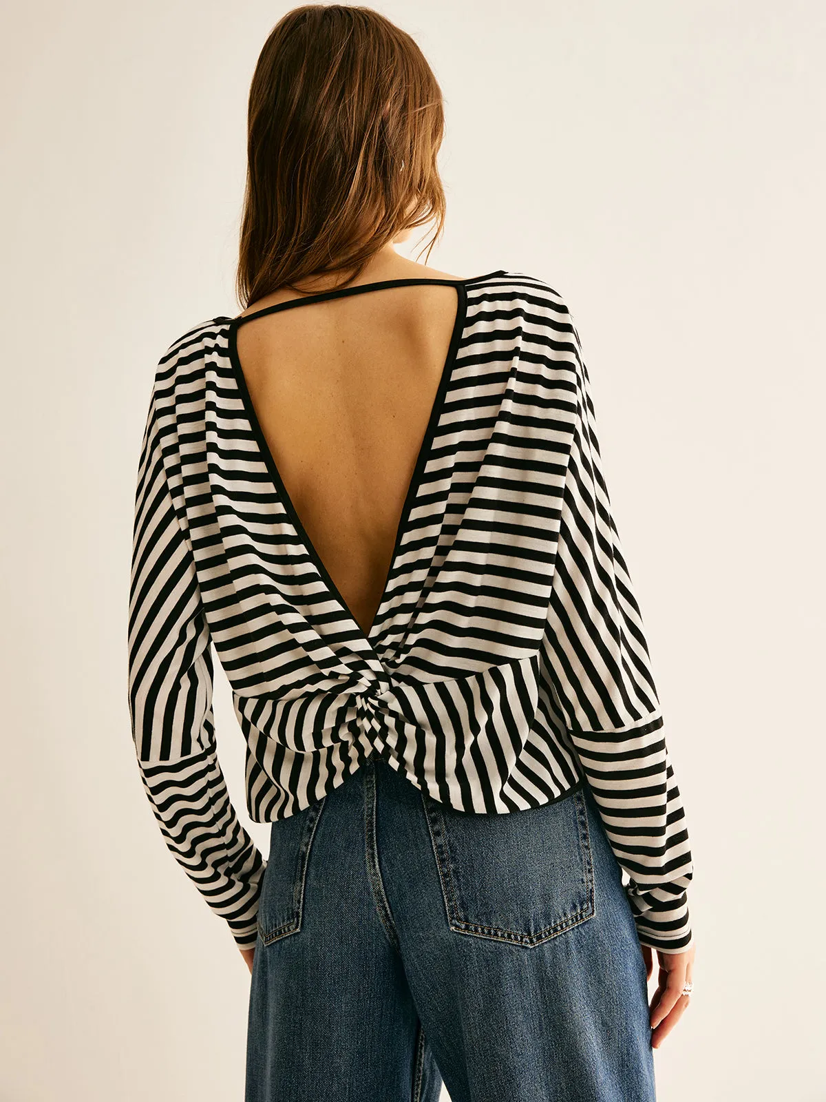 Striped Backless Knotted T-Shirt sold by COMMENSE