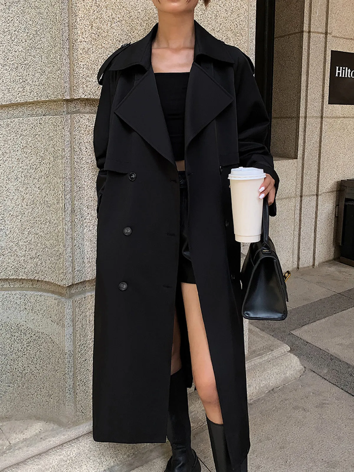 Casual Pockets Long Trench Coat sold by COMMENSE