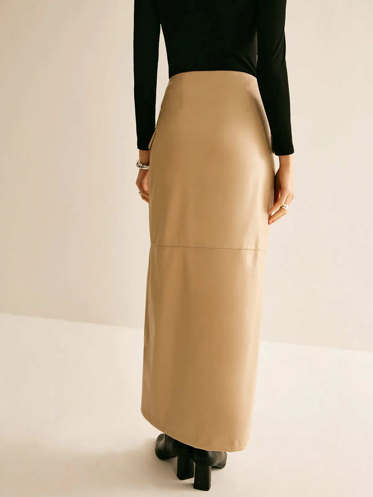 Asymmetrical Button Faux Leather Skirt sold by COMMENSE product image thumbnail 5