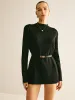 Plain Mock Neck Versatile Belted Sweater sold by COMMENSE