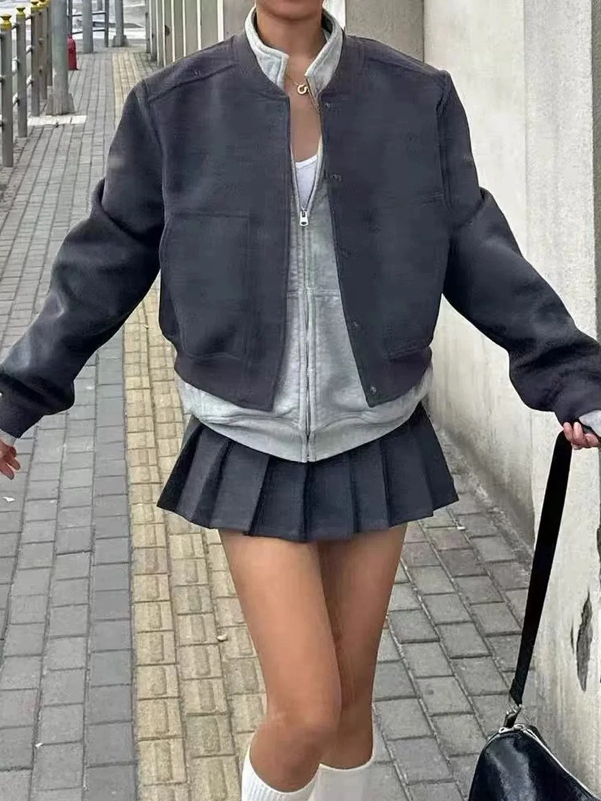 Mock Neck Button Short Jacket sold by COMMENSE