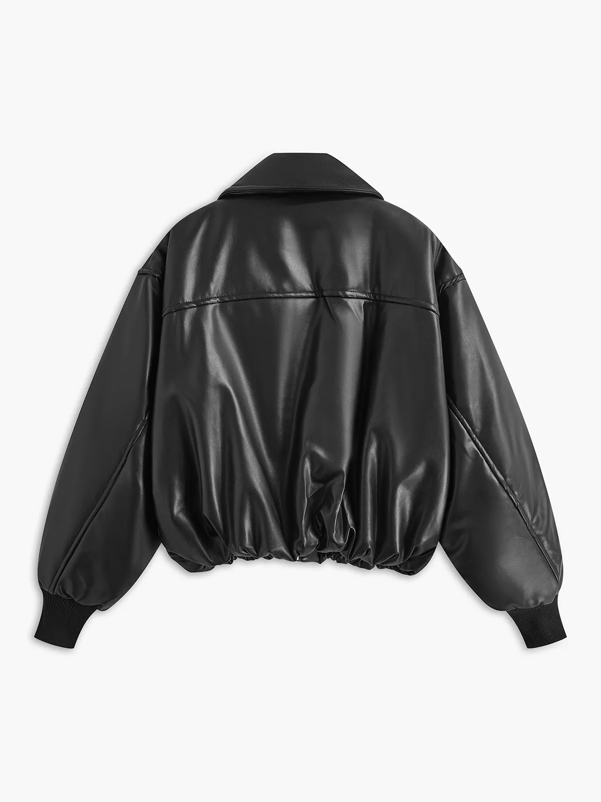 Pleated Zipper Lapel PU Leather Jacket sold by COMMENSE product image thumbnail 2