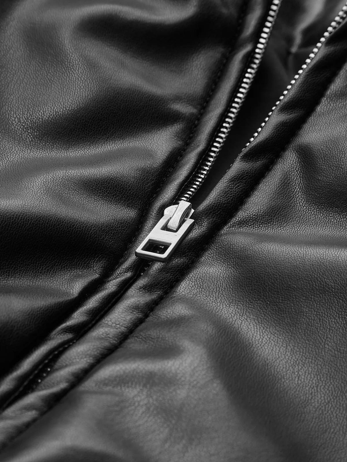 Pleated Zipper Lapel PU Leather Jacket sold by COMMENSE product image thumbnail 3