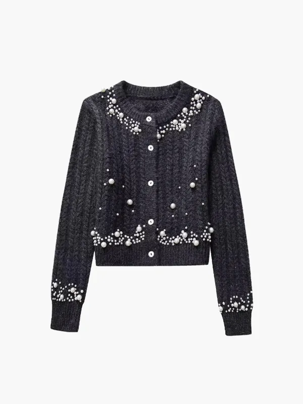 Pearl Beaded Long Sleeve Knit Top sold by COMMENSE