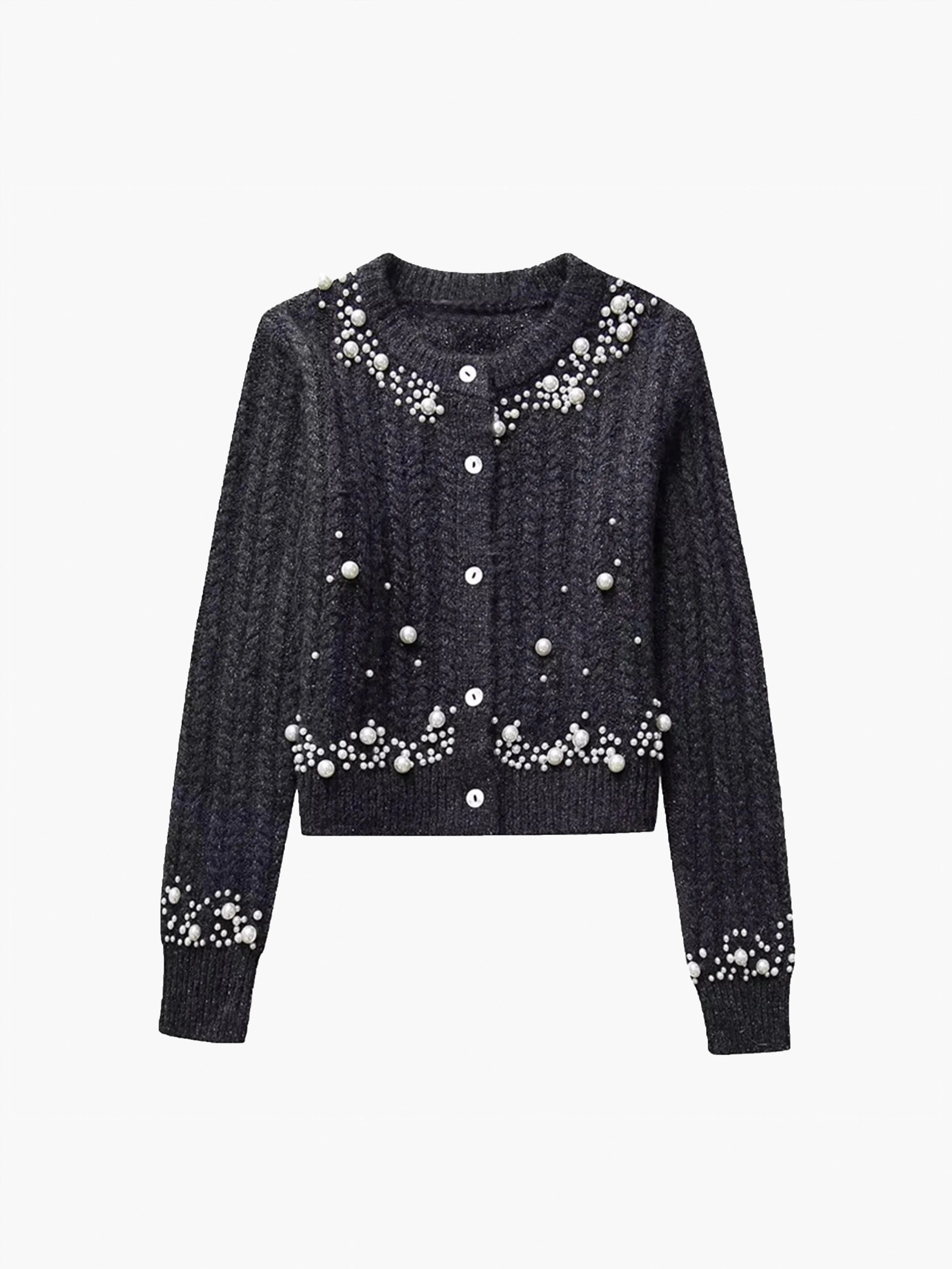 Pearl Beaded Long Sleeve Knit Top sold by COMMENSE
