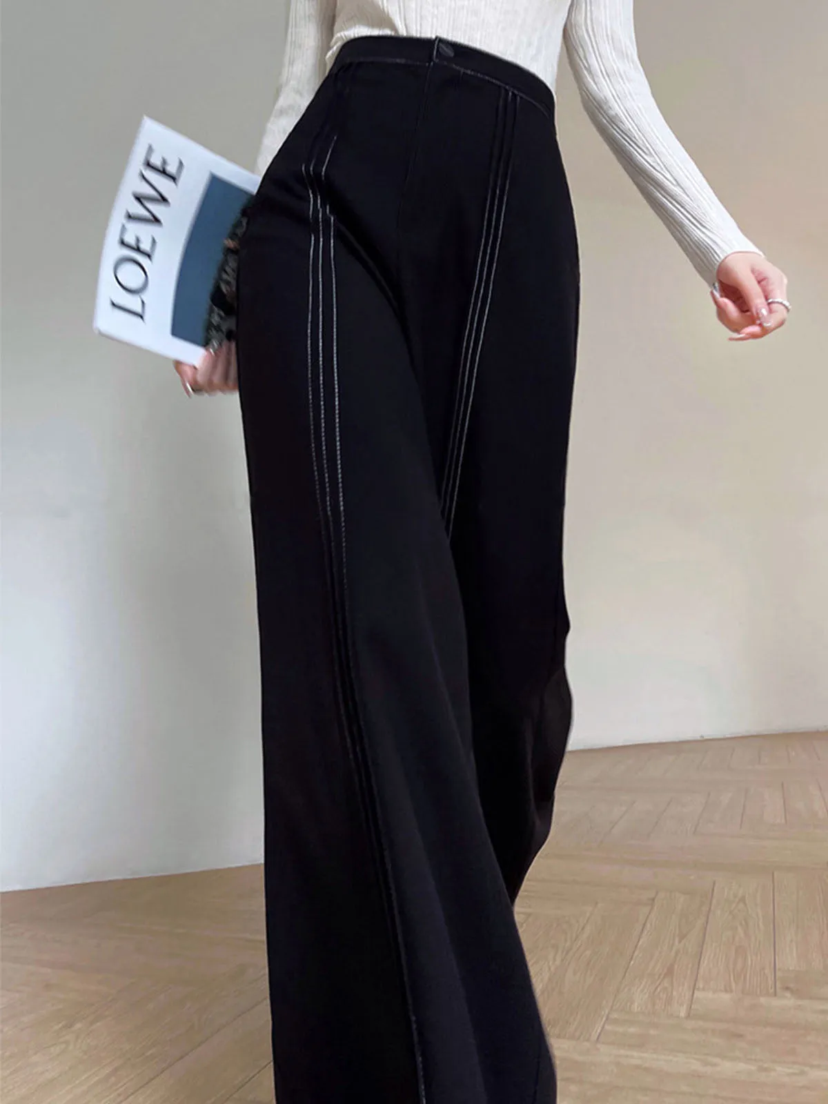 Contrast Bars Wide-Leg Flare Pants sold by COMMENSE product image thumbnail 4