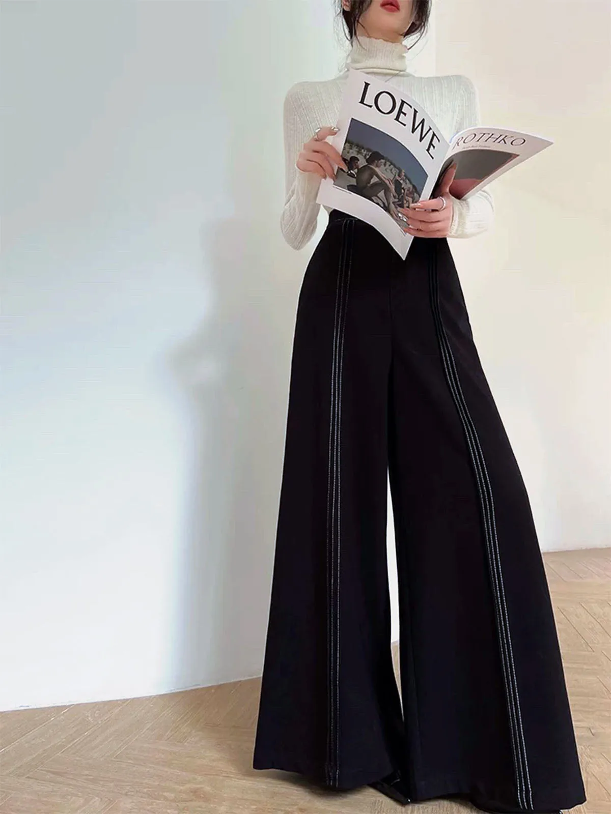 Contrast Bars Wide-Leg Flare Pants sold by COMMENSE