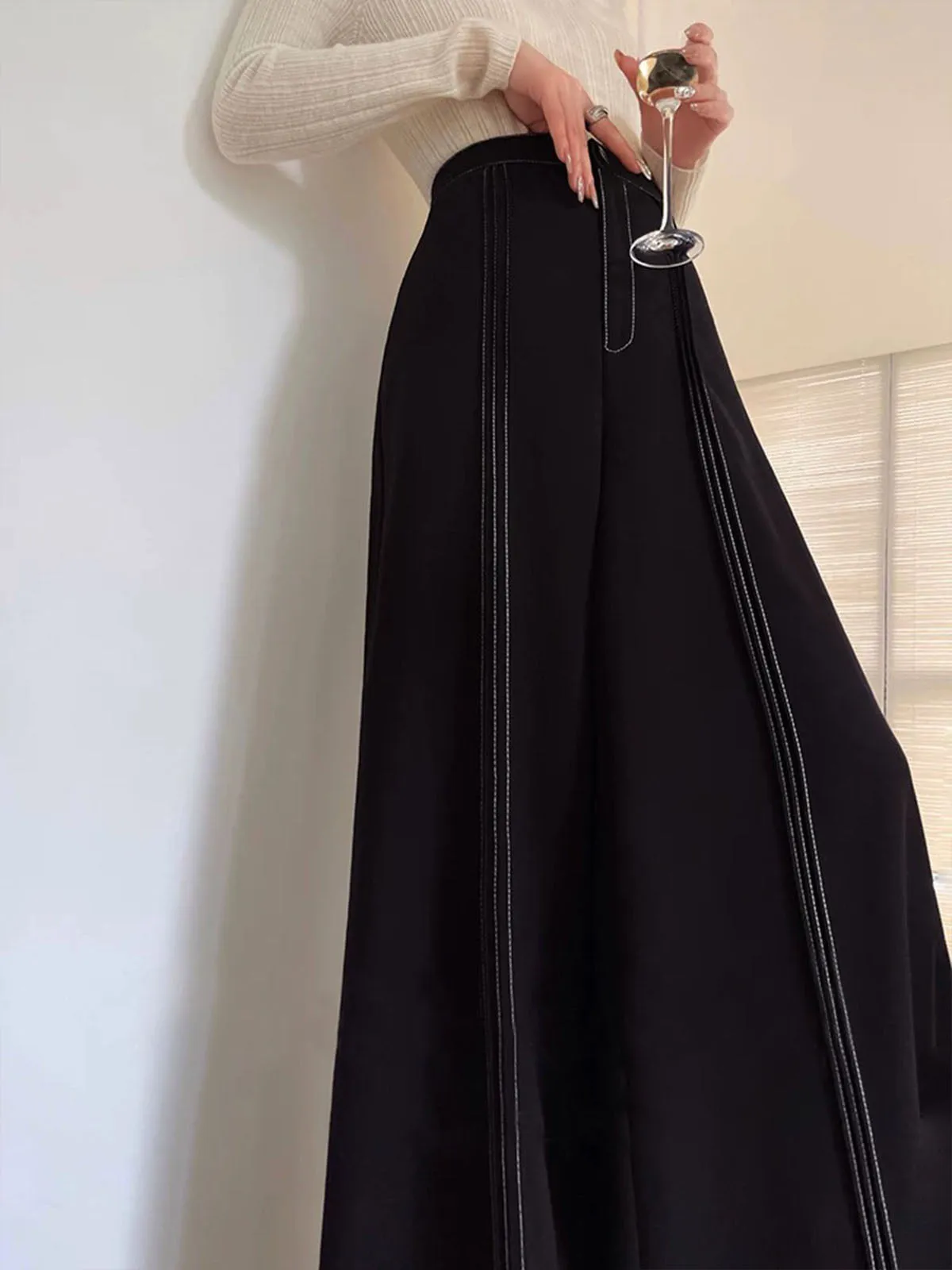Contrast Bars Wide-Leg Flare Pants sold by COMMENSE product image thumbnail 5