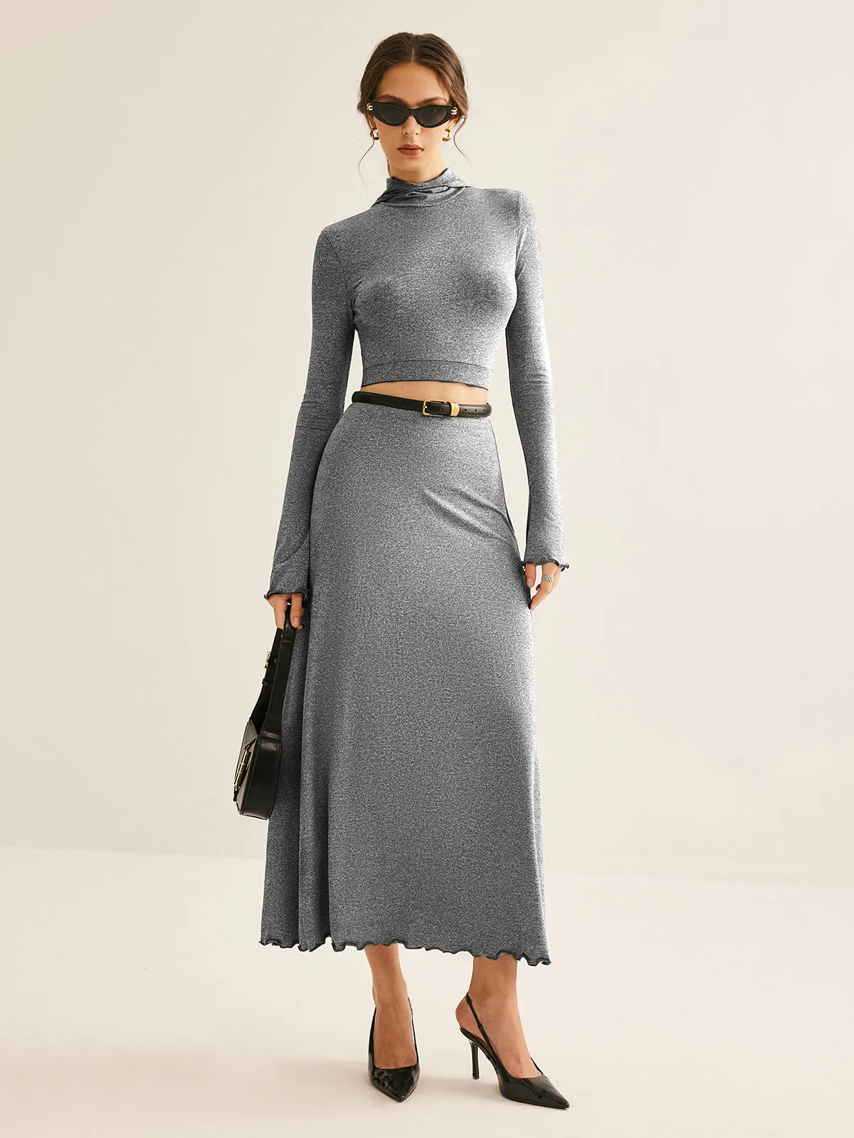 Lettuce Trim Hooded Skirt Set Without Belt sold by COMMENSE