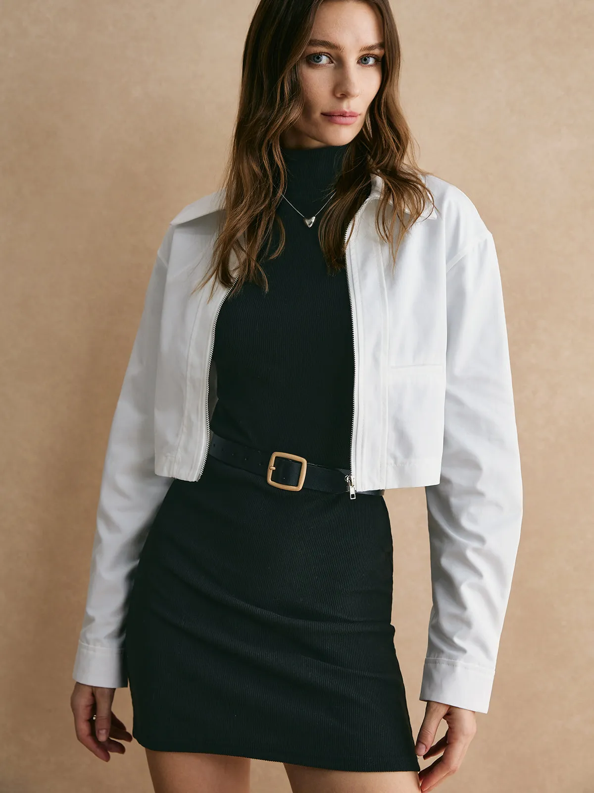 Plain Crop Lapel Jacket sold by COMMENSE