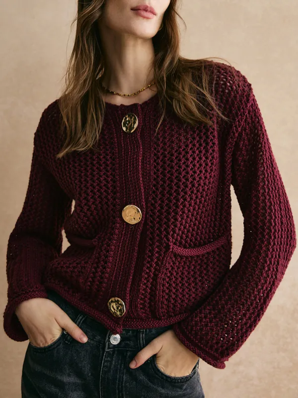 Retro Button Down Hollow Cardigan sold by COMMENSE