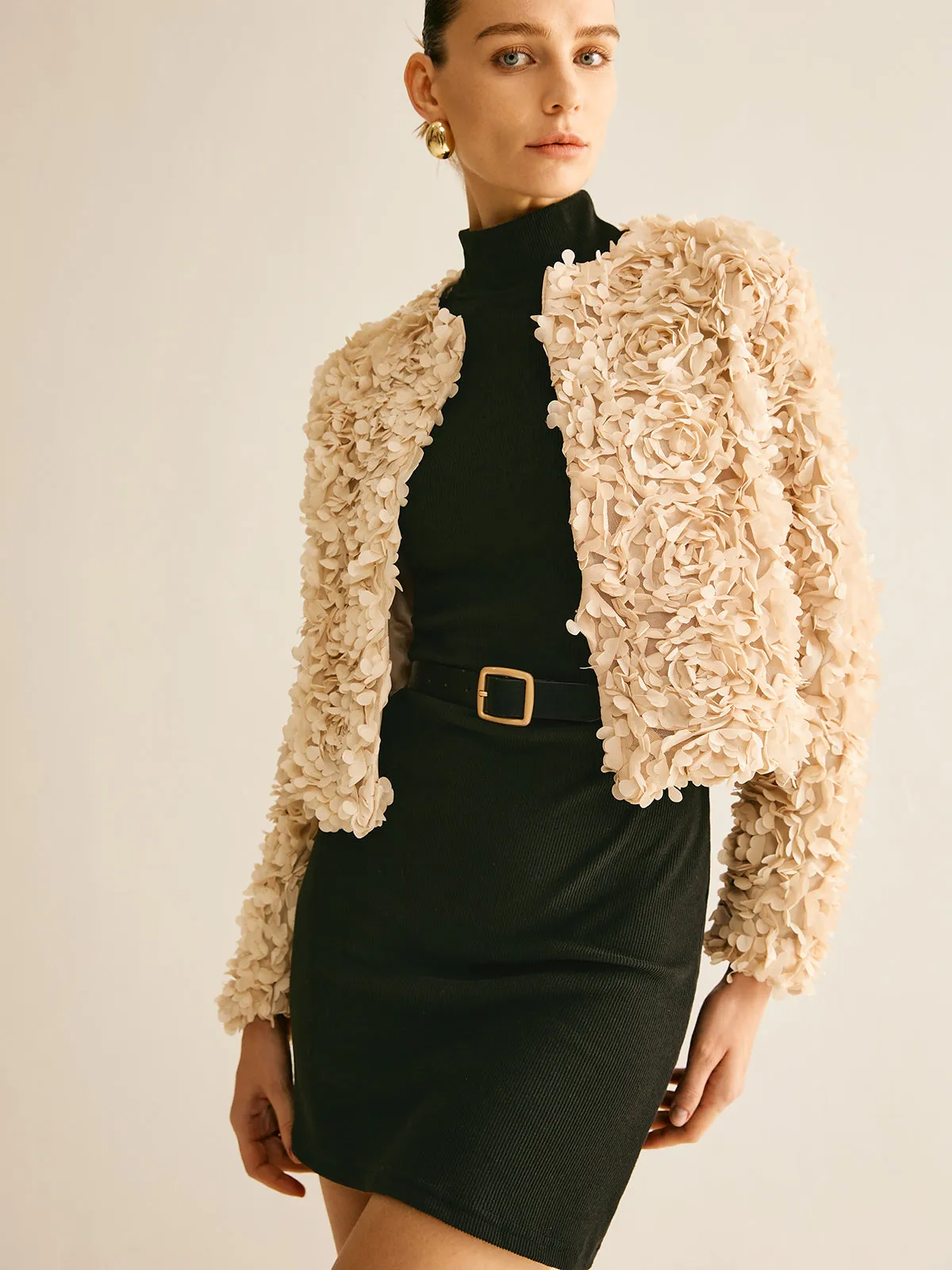 Flower Crew Neck Blazer sold by COMMENSE