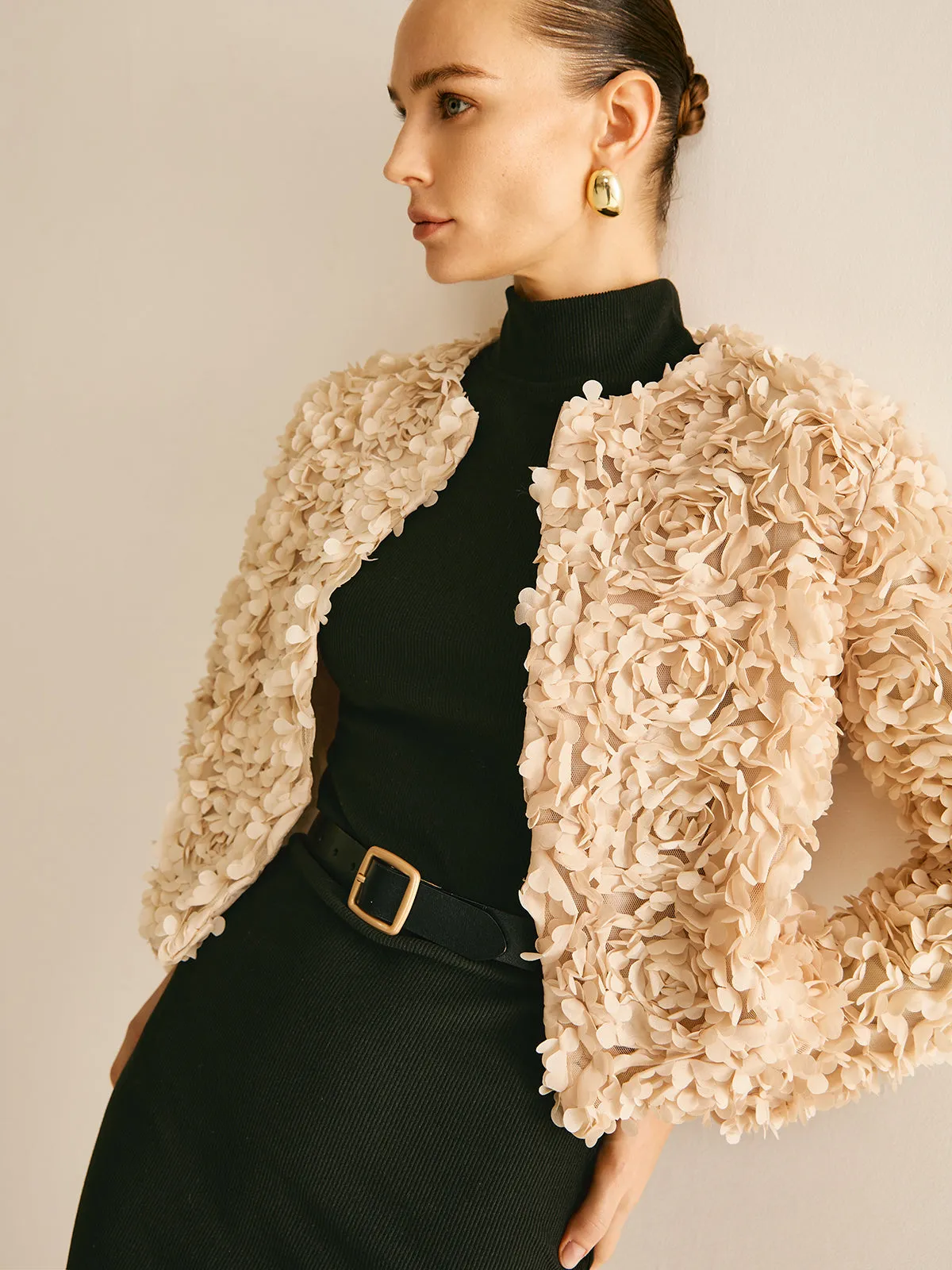 Flower Crew Neck Blazer sold by COMMENSE product image thumbnail 2