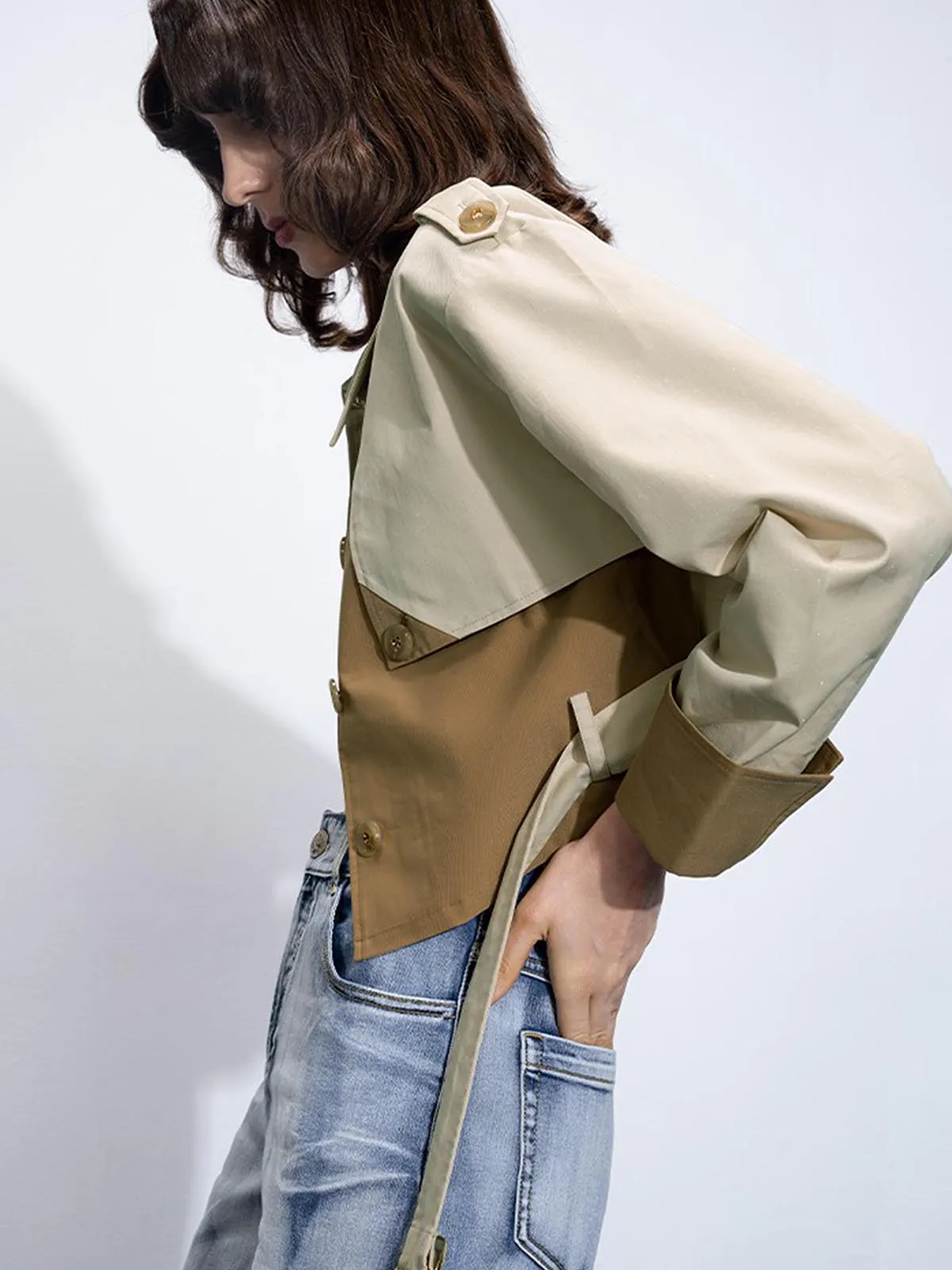 Two Tone Buckle Belted Trench Coat sold by COMMENSE product image thumbnail 5