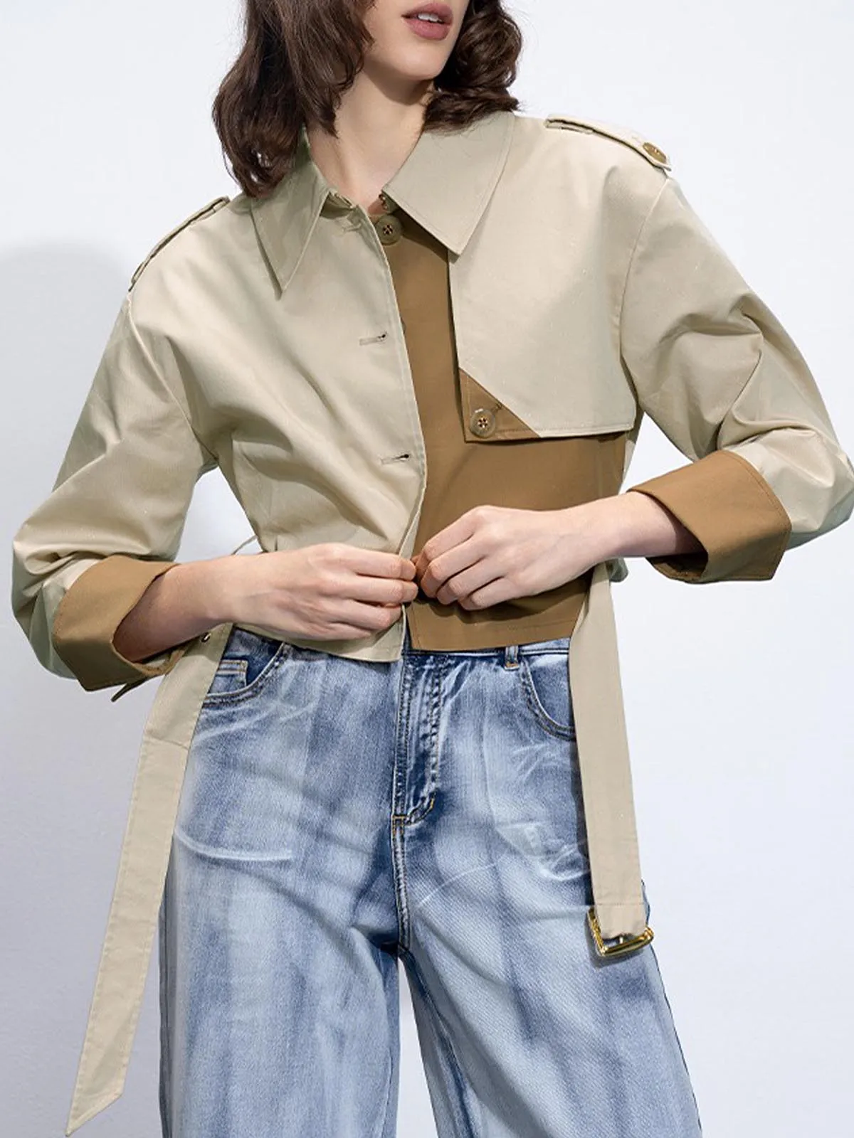 Two Tone Buckle Belted Trench Coat sold by COMMENSE product image thumbnail 2