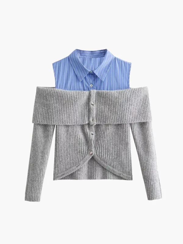 2 in 1 Button Lapel Knit Top sold by COMMENSE