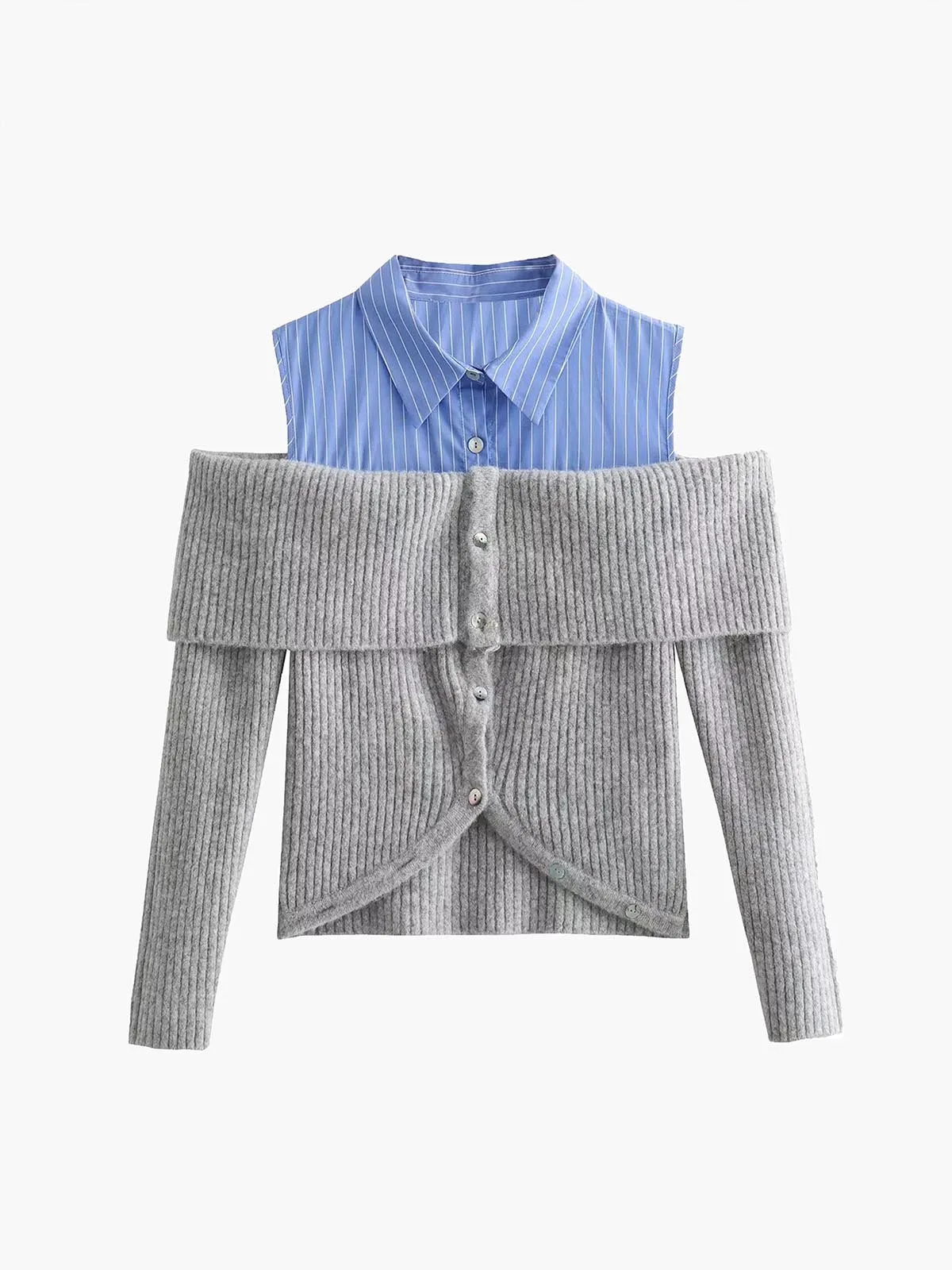 2 in 1 Button Lapel Knit Top sold by COMMENSE