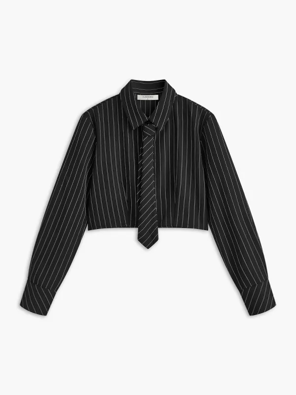 Pinstripe Crop Polo Shirt sold by COMMENSE