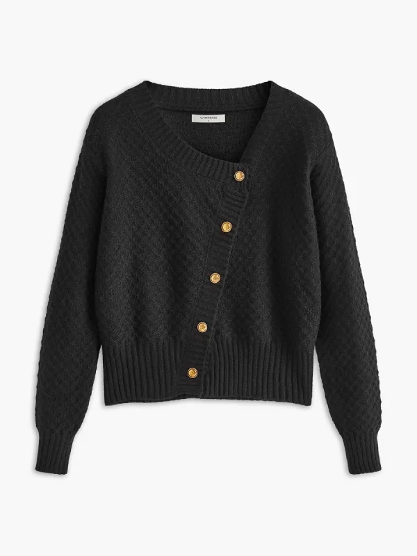 Leisure Asymmetrical Button Cardigan sold by COMMENSE
