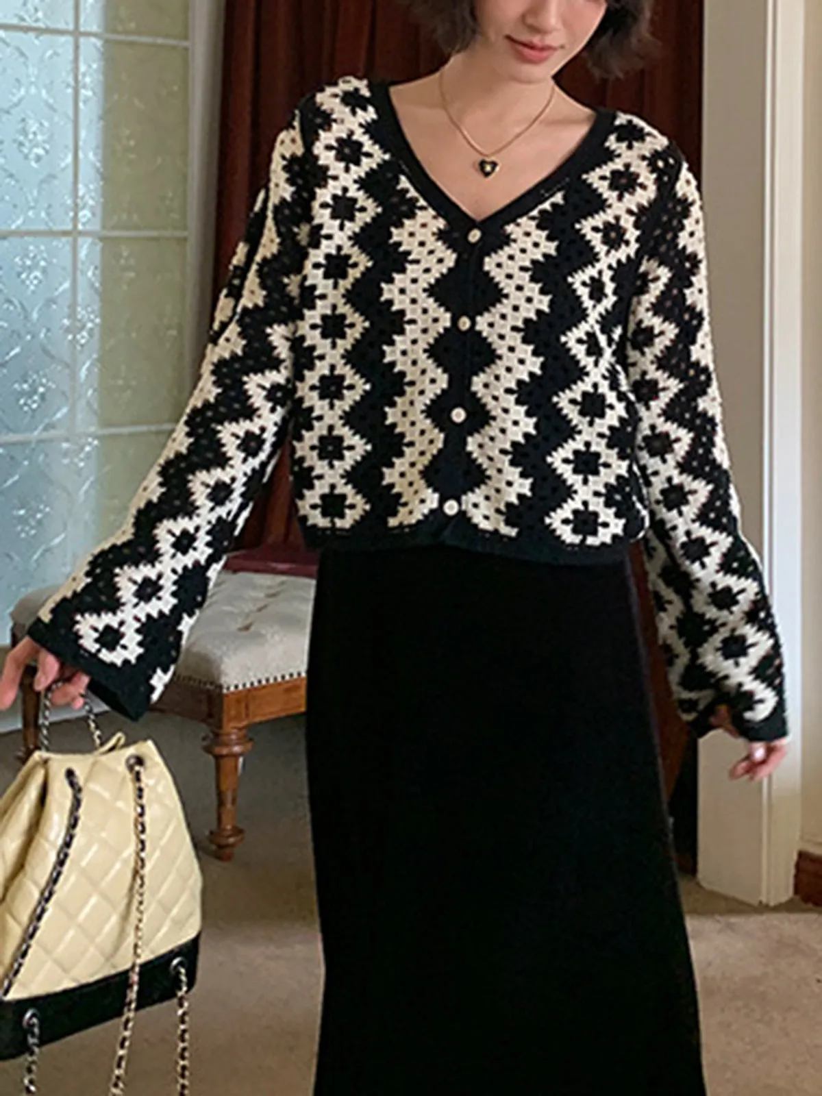 V-Neck Chevron Breasted Cardigan sold by COMMENSE product image thumbnail 5