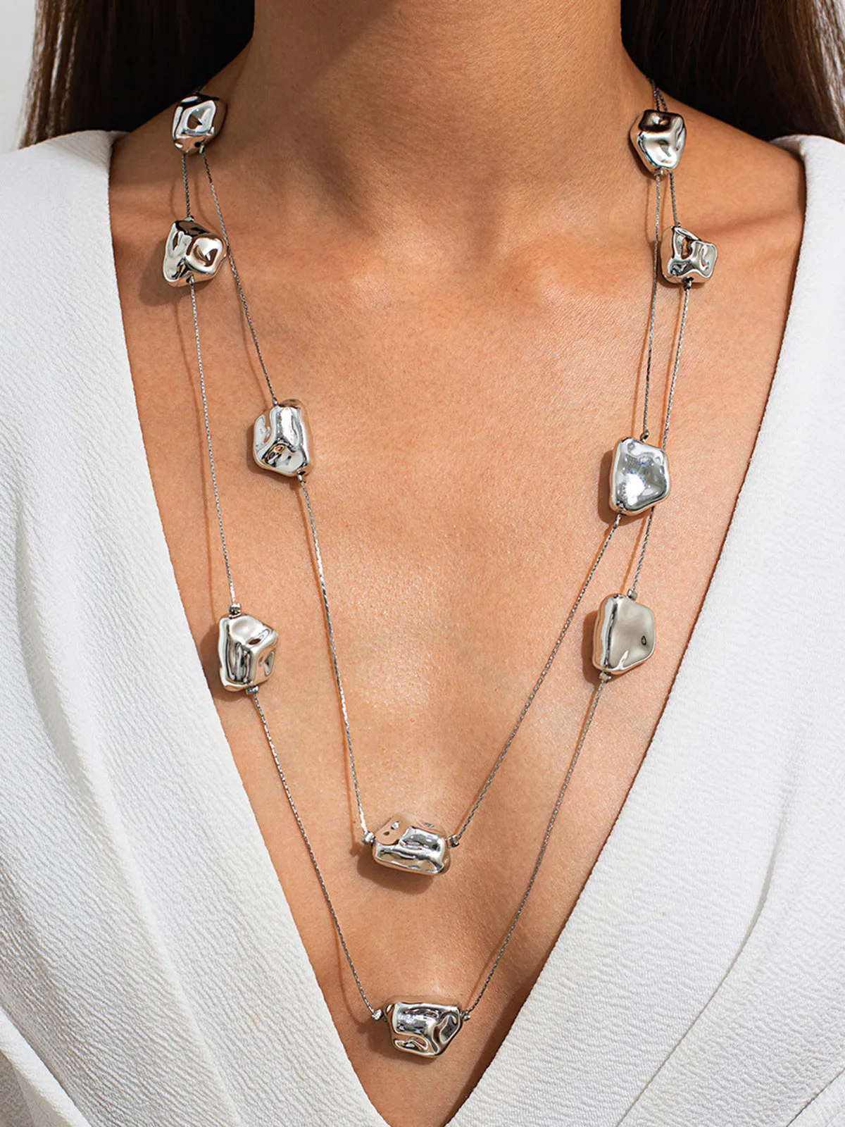 Double-Layer Irregular Stones Necklace sold by COMMENSE product image thumbnail 3