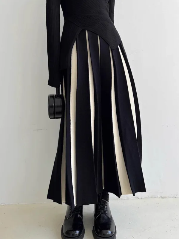 Two Tone Pleated Midi Skirt sold by COMMENSE