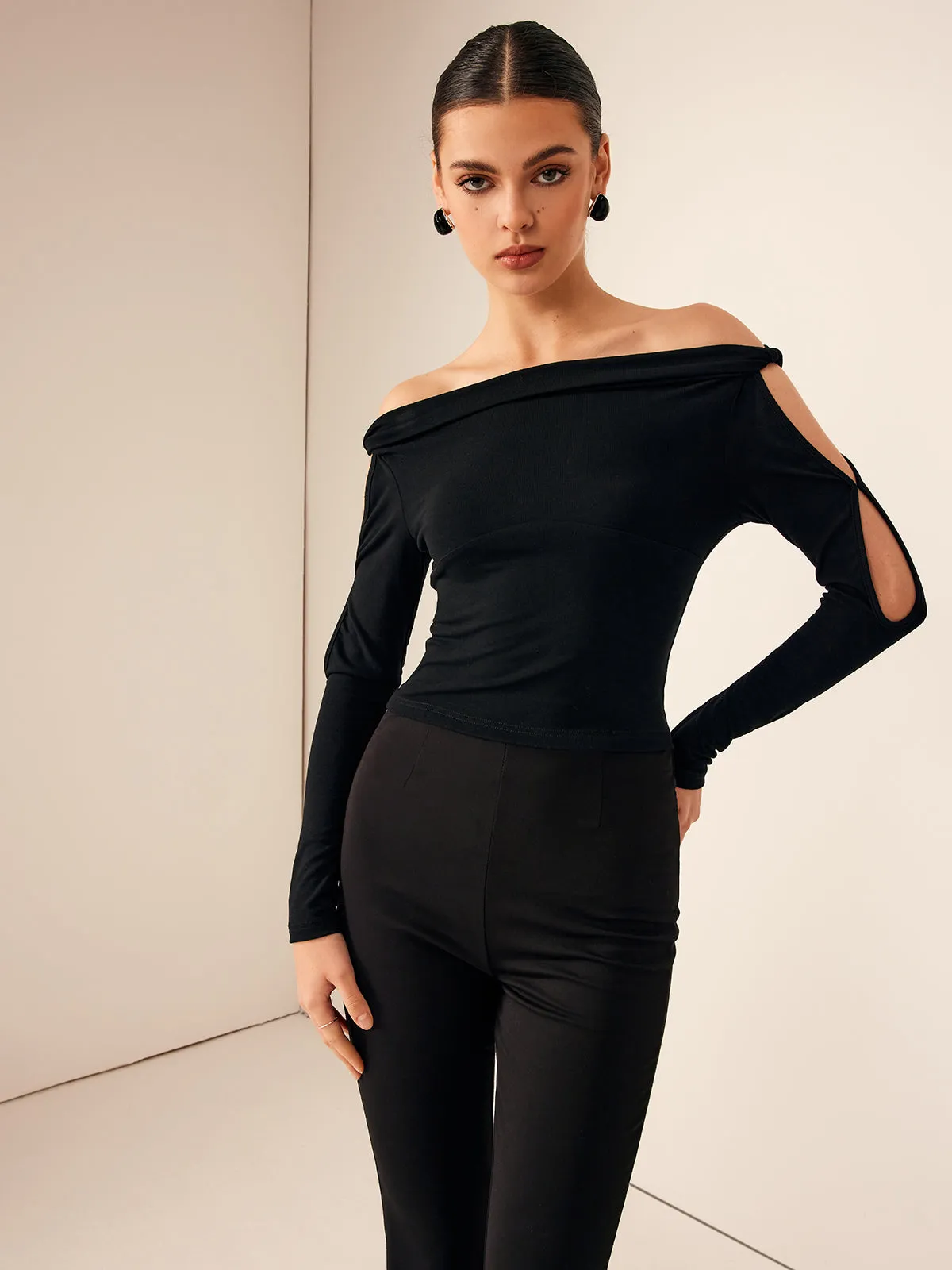 Off-Shoulder Cutout-Sleeve Slim Blouse sold by COMMENSE product image thumbnail 2