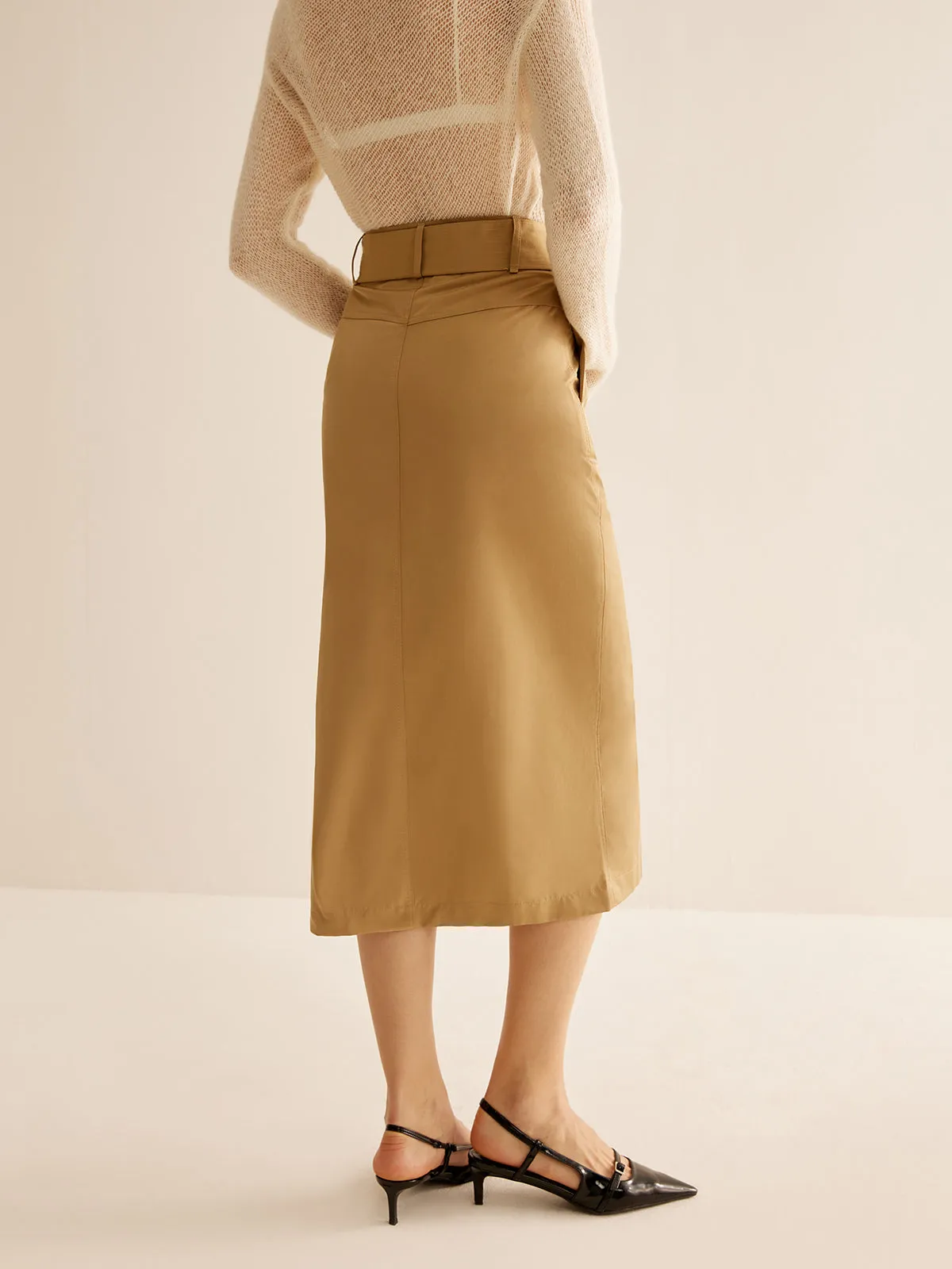 Front Split Wide-Belted Midi Skirt sold by COMMENSE product image thumbnail 4