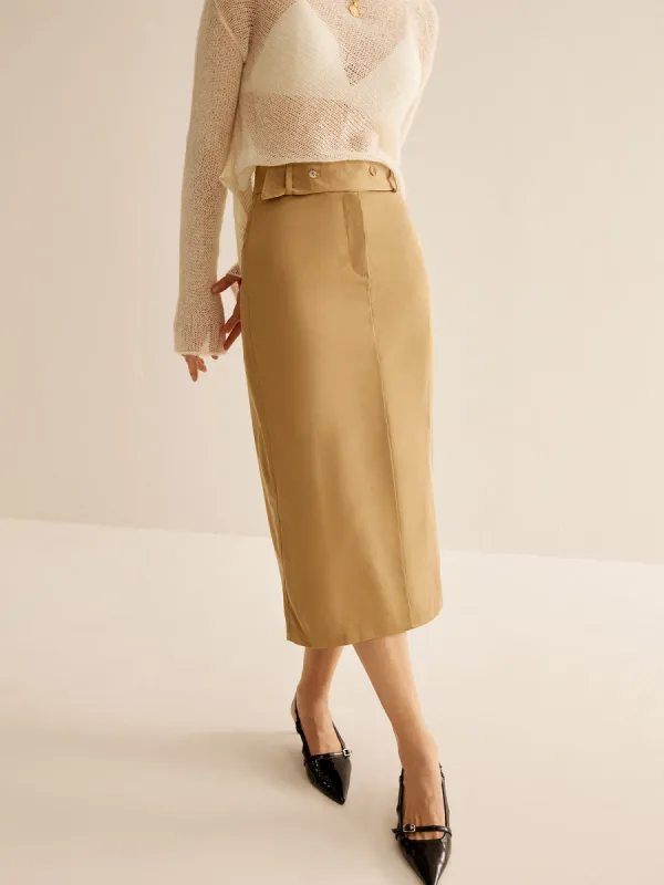 Front Split Wide-Belted Midi Skirt sold by COMMENSE