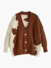V-Neck Color Block Cream Cardigan sold by COMMENSE