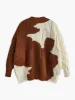 V-Neck Color Block Cream Cardigan sold by COMMENSE