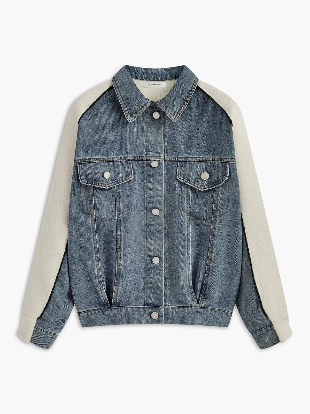Denim Panel Knit Lapel Outerwear sold by COMMENSE