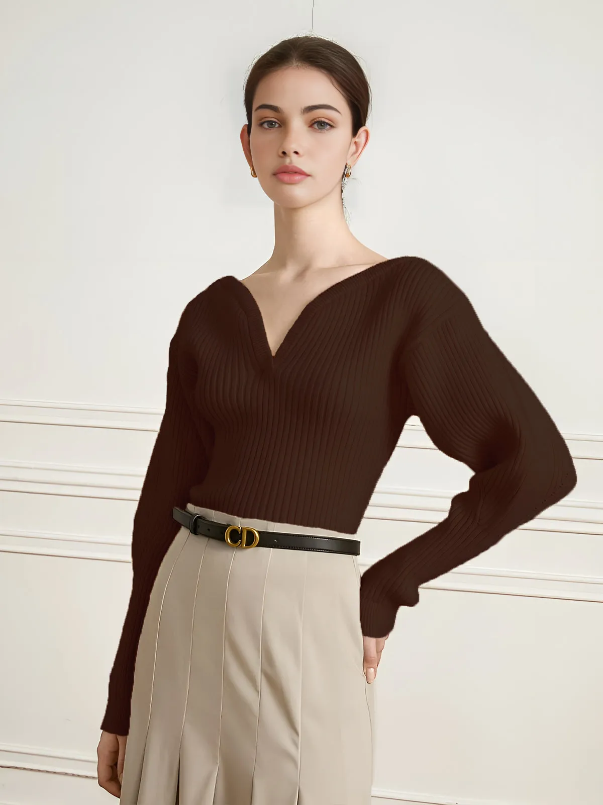 V-Neck Bud-Sleeve Sweater sold by COMMENSE product image thumbnail 3