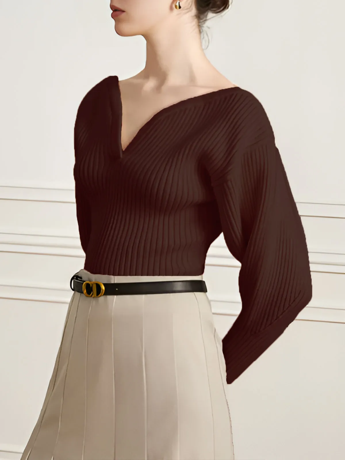 V-Neck Bud-Sleeve Sweater sold by COMMENSE