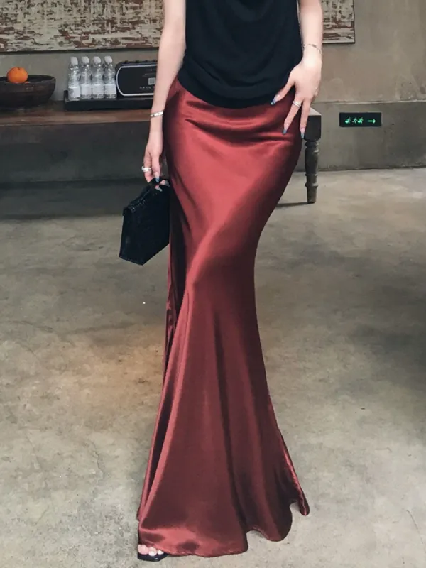 Pleated Satin Maxi Skirt sold by COMMENSE