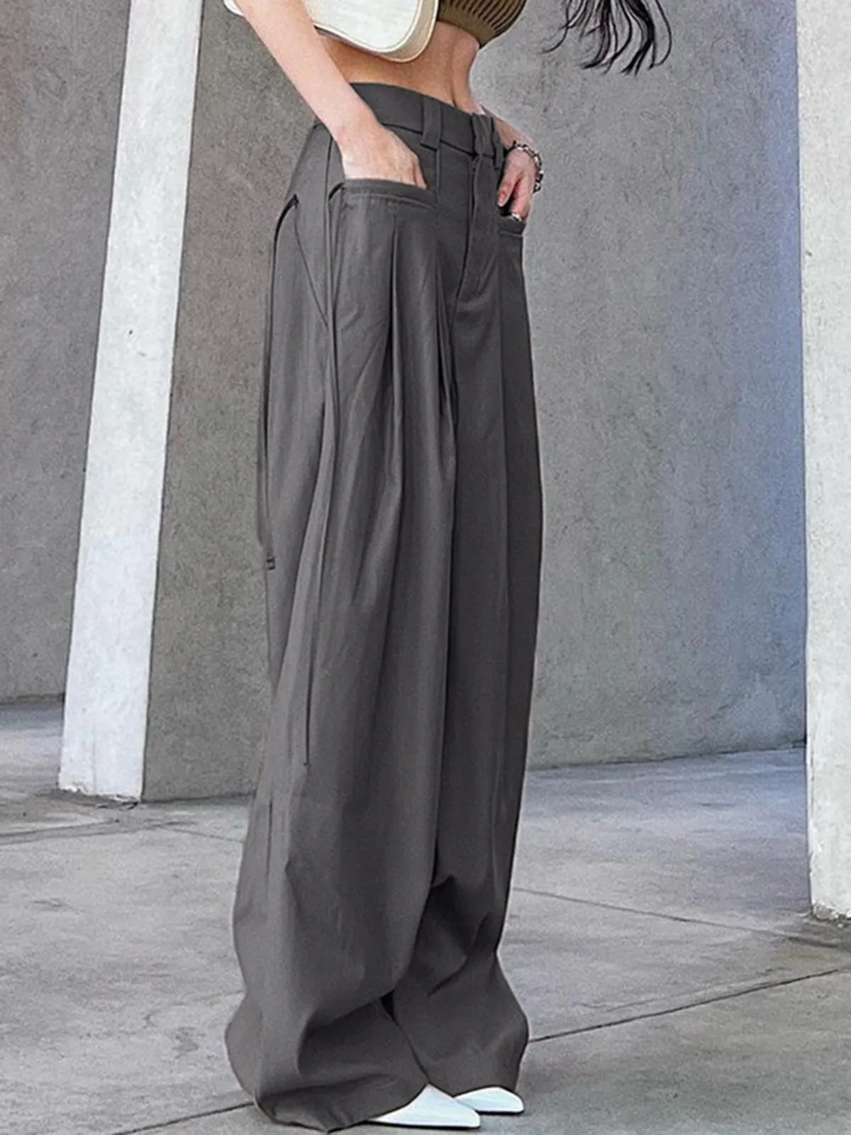 Knotted Pleated Wide-Leg Draped Pants sold by COMMENSE product image thumbnail 3
