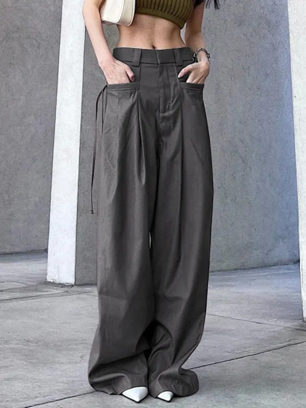 Knotted Pleated Wide-Leg Draped Pants sold by COMMENSE