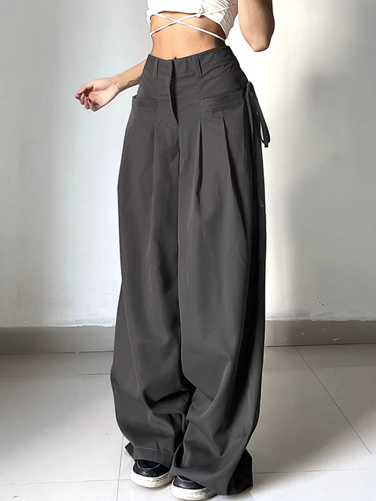 Knotted Pleated Wide-Leg Draped Pants sold by COMMENSE product image thumbnail 2